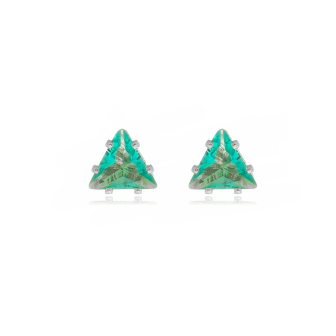 Brinco Ponto de Luz Triangular Verde Cravejado Banhado a Ouro 18k