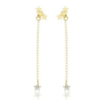 Brinco 3 Estrelas com Corrente Banhado a Ouro 18k