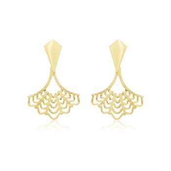 Brinco Leque Detalhado Banhado a Ouro 18k