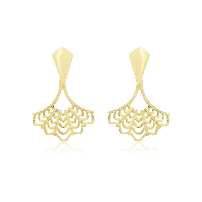 Brinco Leque Detalhado Banhado a Ouro 18k