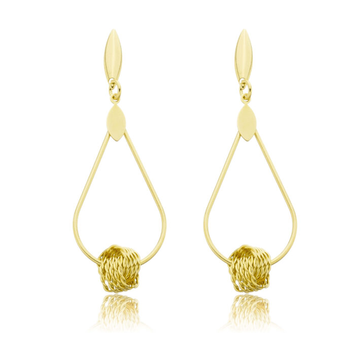 Brinco Gota Vazada Com Bola Interlaçada Banhado a Ouro 18k