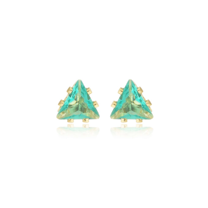 Brinco Ponto de Luz Triangular Verde Cravejado Banhado a Ouro 18k