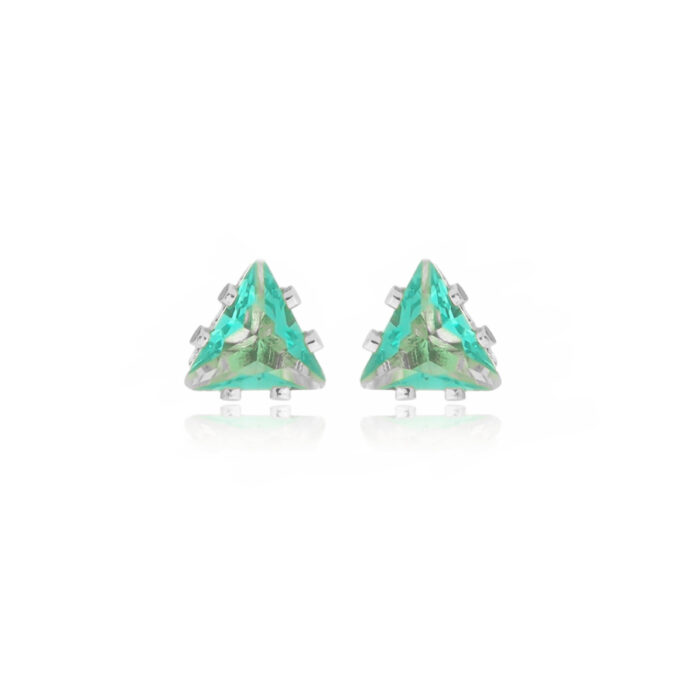 Brinco Ponto de Luz Triangular Verde Cravejado Banhado a Ouro 18k