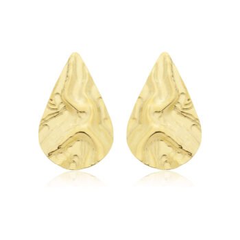 Brinco Gota Folha Martelado Banhado a Ouro 18k