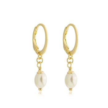 Brinco Argolinha com Pingente Perola Pendurado Banhado a Ouro 18k