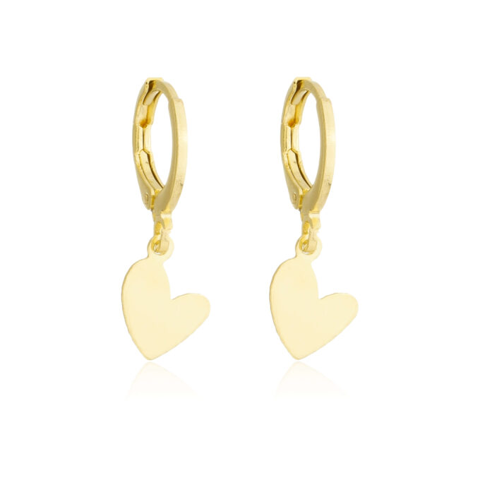 Brinco Argolinha com Pingente Coração Banhado a Ouro 18k