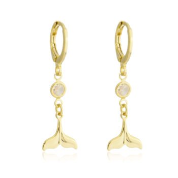 Brinco Argolinha calda Sereia Strass Banhado a Ouro 18k
