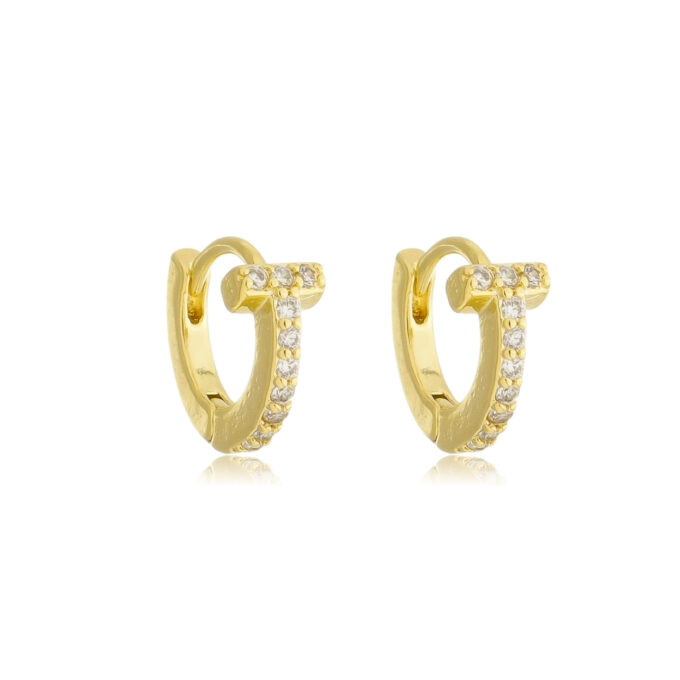 Brinco Argola Zircônia Cravejada Banhado a Ouro 18k