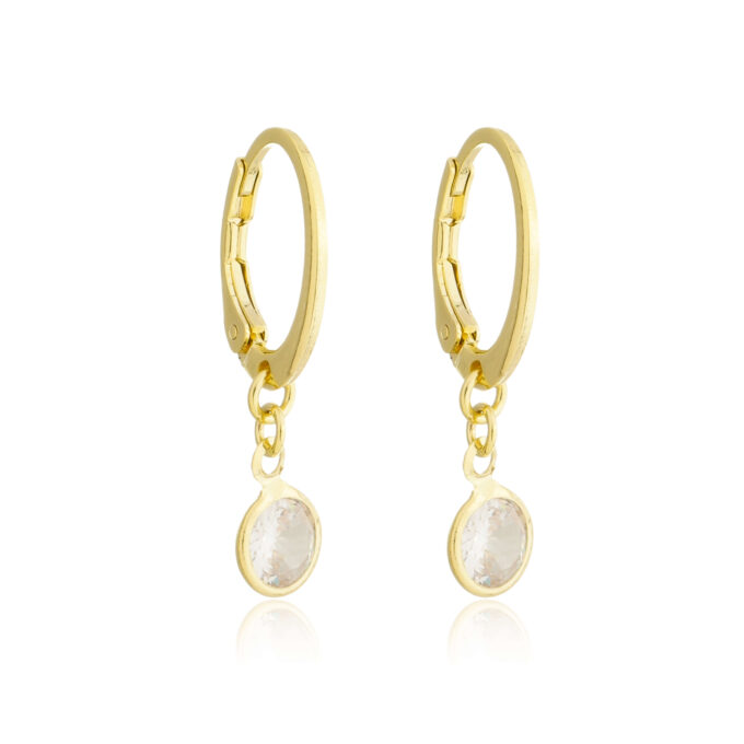 Brinco Argolinha Pingente Ponto De Luz Zirconia Banhado a Ouro 18k