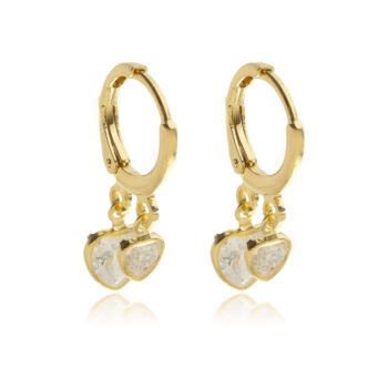 Brinco Argolinha Dois Corações Zirconia Banhado a Ouro 18k