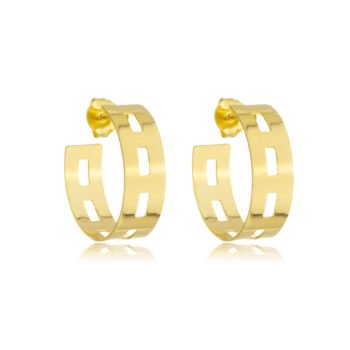 Brinco Argola Larga Vazada Banhado a Ouro 18k