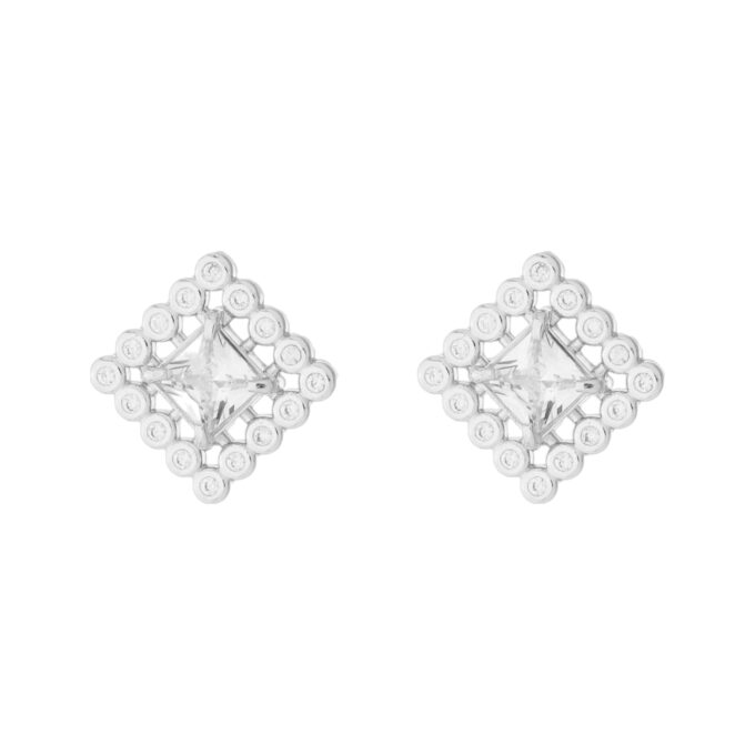 Brinco Quadrado Pedras Cravejado Banhado a Ouro 18k