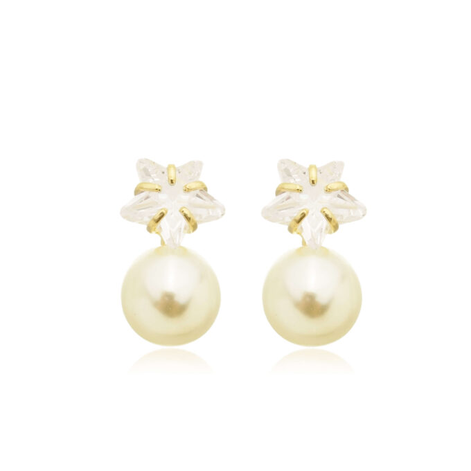 Brinco Perola Zirconia Cravejada Banhado a Ouro 18k
