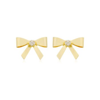 Brinco Laço Cravejado Banhado a Ouro 18k