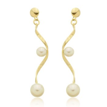 Brinco Fio Torcido Com Perolas Banhado a Ouro 18k