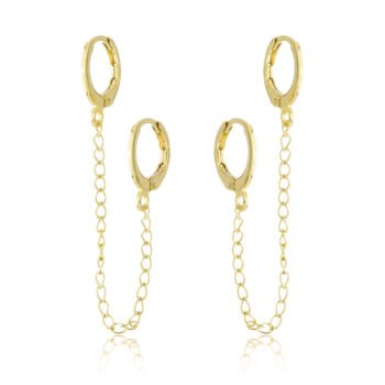 Brinco Corrente Dois Furo Banhado a Ouro 18k