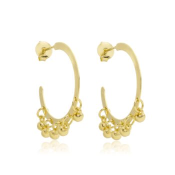 Brinco Argola com 5 Pingentes Bolinhas Penduradas Banhado a Ouro 18k