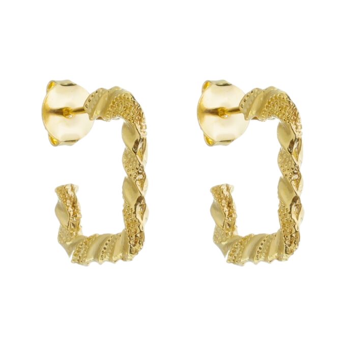 Brinco Argola Trançada Texturada Quadrada Banhado a Ouro 18k