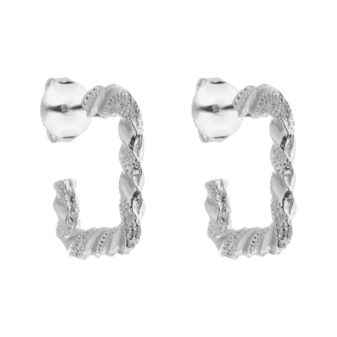 Brinco Argola Trançada Texturada Quadrada Banhado a Ouro 18k