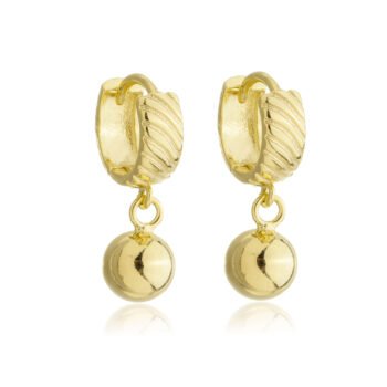 Brinco Argolinha Texturizada Pingente Dente Banhado a Ouro 18k