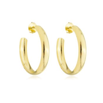 Brinco Argola Arredondada Lisa Média Banhado a Ouro 18k
