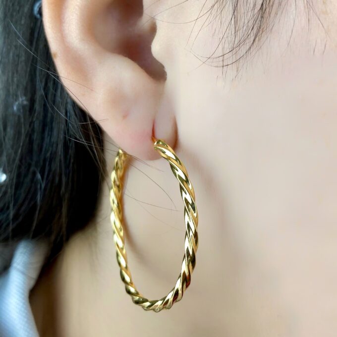 Brinco Argola Redonda Torcida Banhado a Ouro 18k