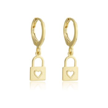 Brinco Argolinha Coração Cadeado Banhado a Ouro 18k