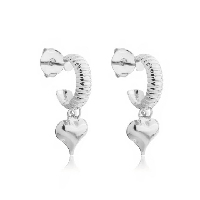 Brinco Argola Texturizada Com Pingente Coração Banhado a Ouro 18k