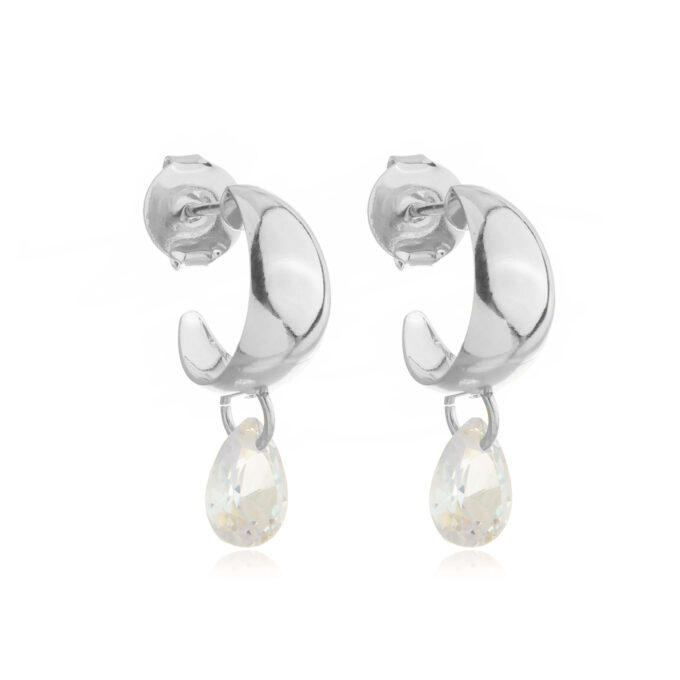 Brinco Meia Argola Pequena Com Pedra Banhado a Ouro 18k