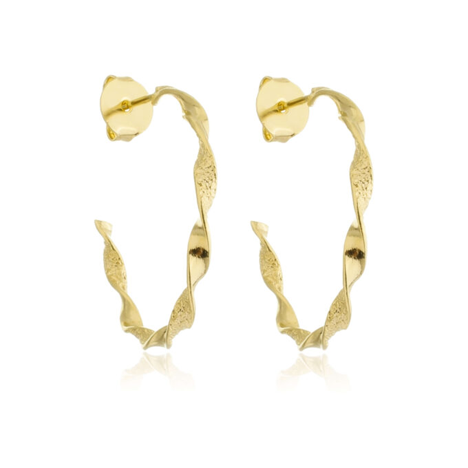 Brinco Meia Argola Ondulada Banhado a Ouro 18k