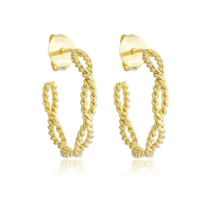 Brinco Argola Media Trançada Banhado a Ouro 18k