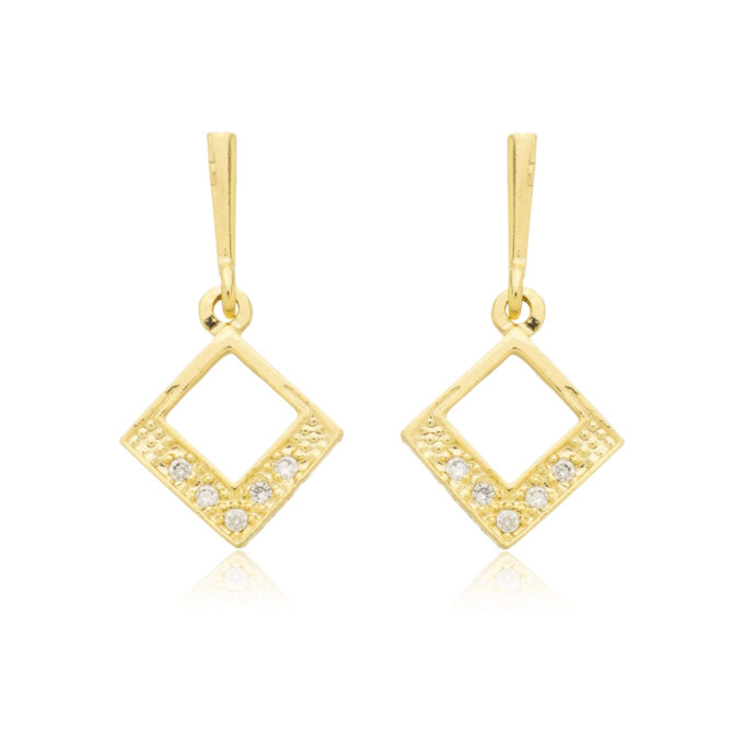 Brinco Quadrado Vazado Cravejado Banhado a Ouro 18k