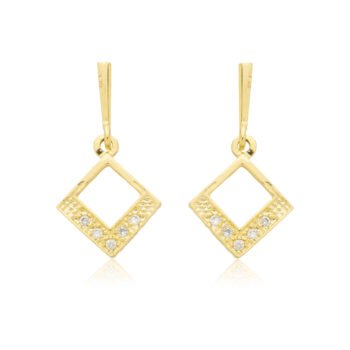 Brinco Quadrado Vazado Cravejado Banhado a Ouro 18k