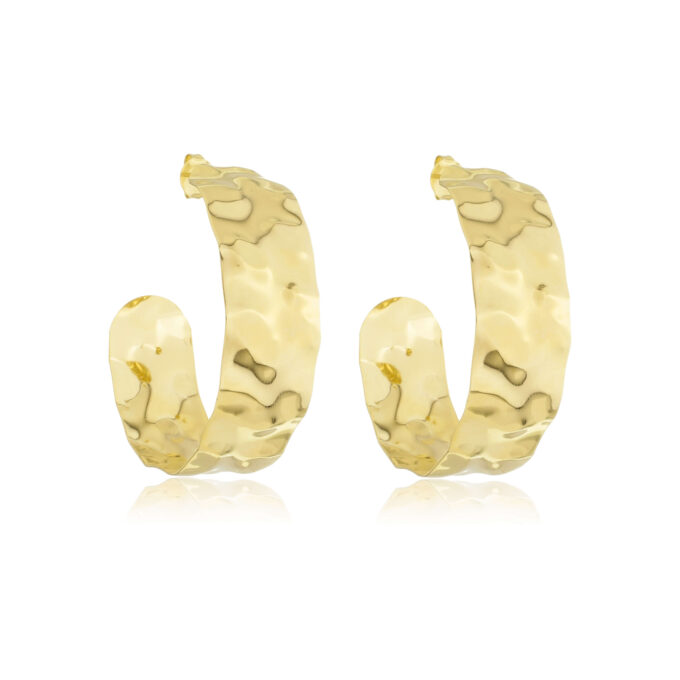 Brinco Meia Argola Martelada Banhado a Ouro 18k