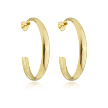 Brinco Meia Argola Lisa Arredondada Banhado a Ouro 18k