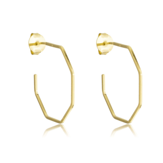 Brinco Meia Argola Geométrica Banhado a Ouro 18k