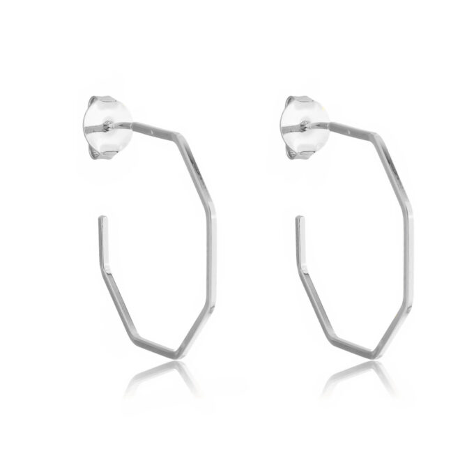 Brinco Meia Argola Geométrica Banhado a Ouro 18k
