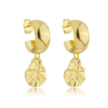 Brinco Meia Argola Folha Banhado a Ouro 18k