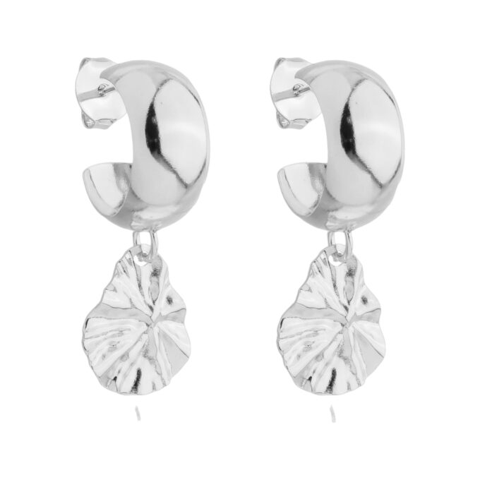 Brinco Meia Argola Folha Banhado a Ouro 18k