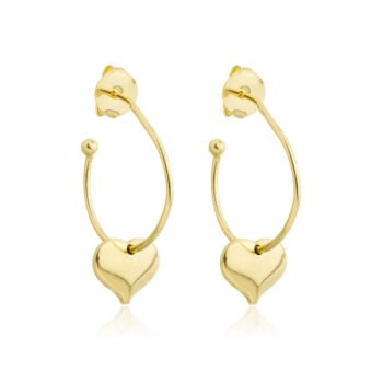 Brinco Meia Argola Coração Pingente Banhado a Ouro 18k