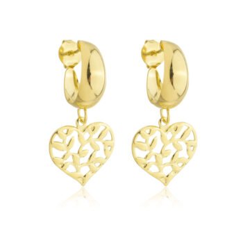 Brinco Meia Argola Coração Arvore Da Vida Banhado a Ouro 18k