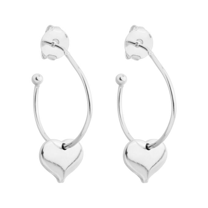 Brinco Meia Argola Coração Pingente Banhado a Ouro 18k