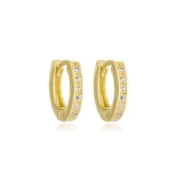 Brinco Argola Articulado Cravejado Zircônia Banhado a Ouro 18k