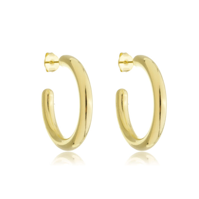 Brinco Meia Argola Arredondada Lisa Banhado a Ouro 18k