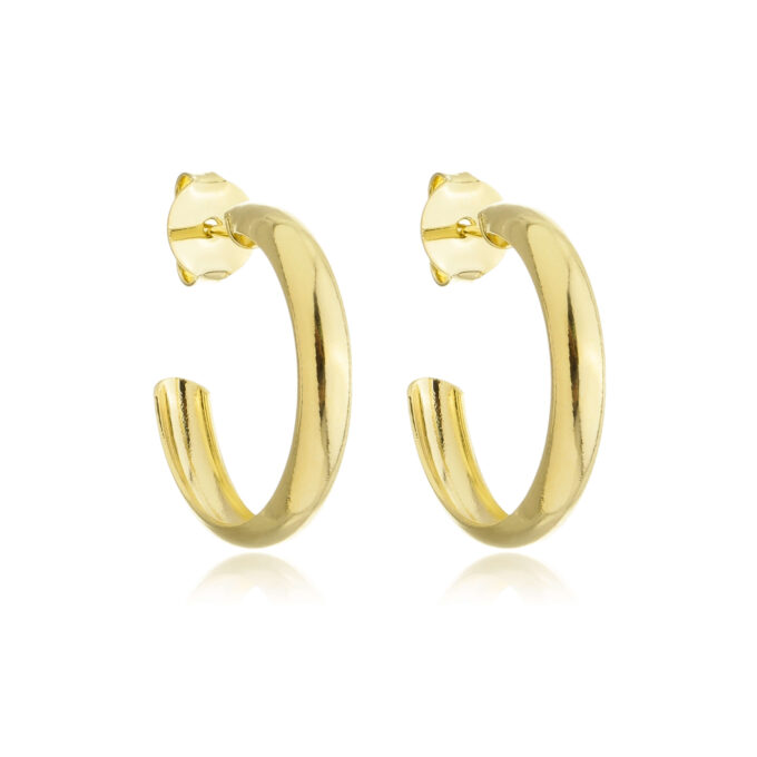 Brinco Meia Argola Arredondada Lisa Banhado a Ouro 18k