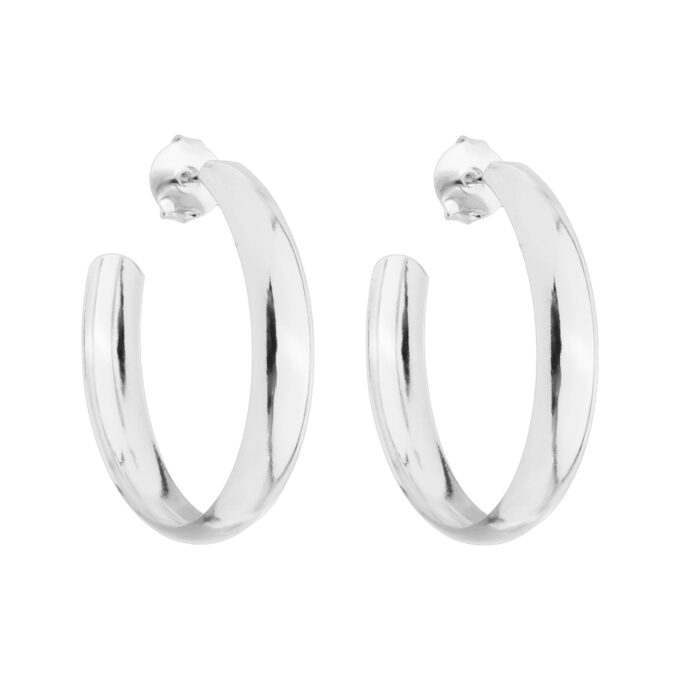 Brinco Meia Argola Arredondada Lisa Banhado a Ouro 18k