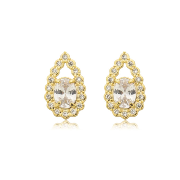 Brinco Gota Vazada Cravejado Zircônias Banhado a Ouro 18k