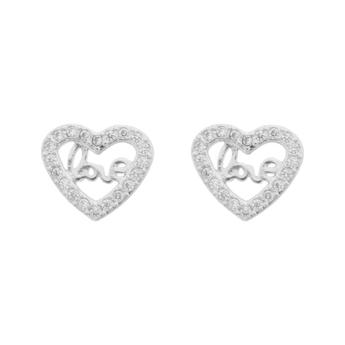 Brinco Coração Vazado Love Cravejado Zircônias Banhado a Ouro 18k