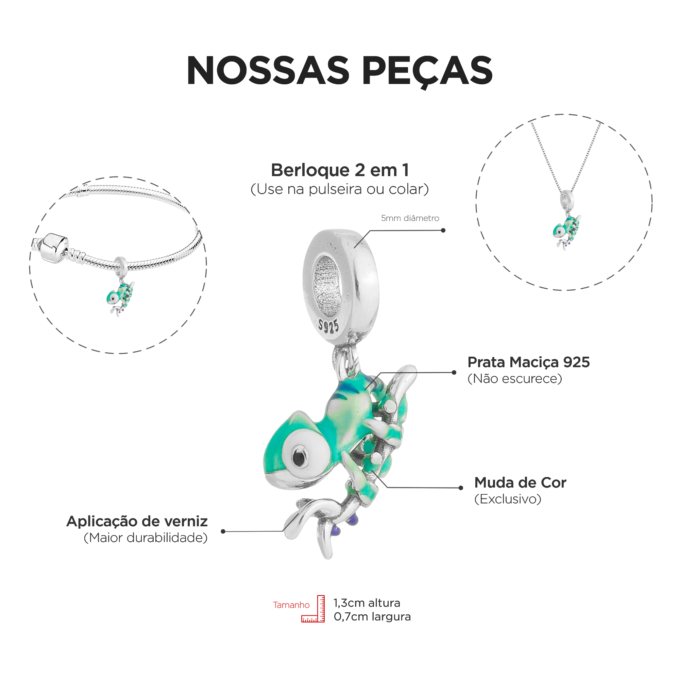 Berloque Camaleão Muda de Cor em Prata 925