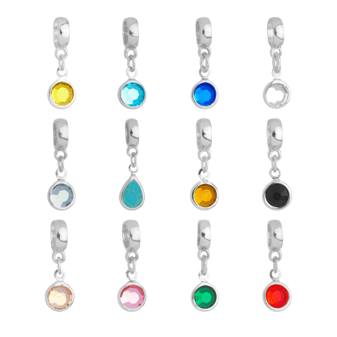 Berloques Cristais Coloridos Strass Cristal Banhado a Prata 925